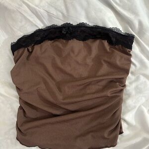SHEIN Brown Bandeau with Black Lace Trim